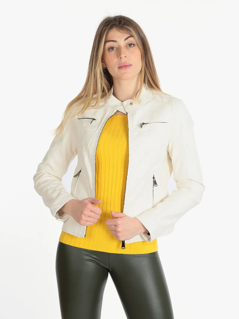 Giacca donna in ecopelle - panna