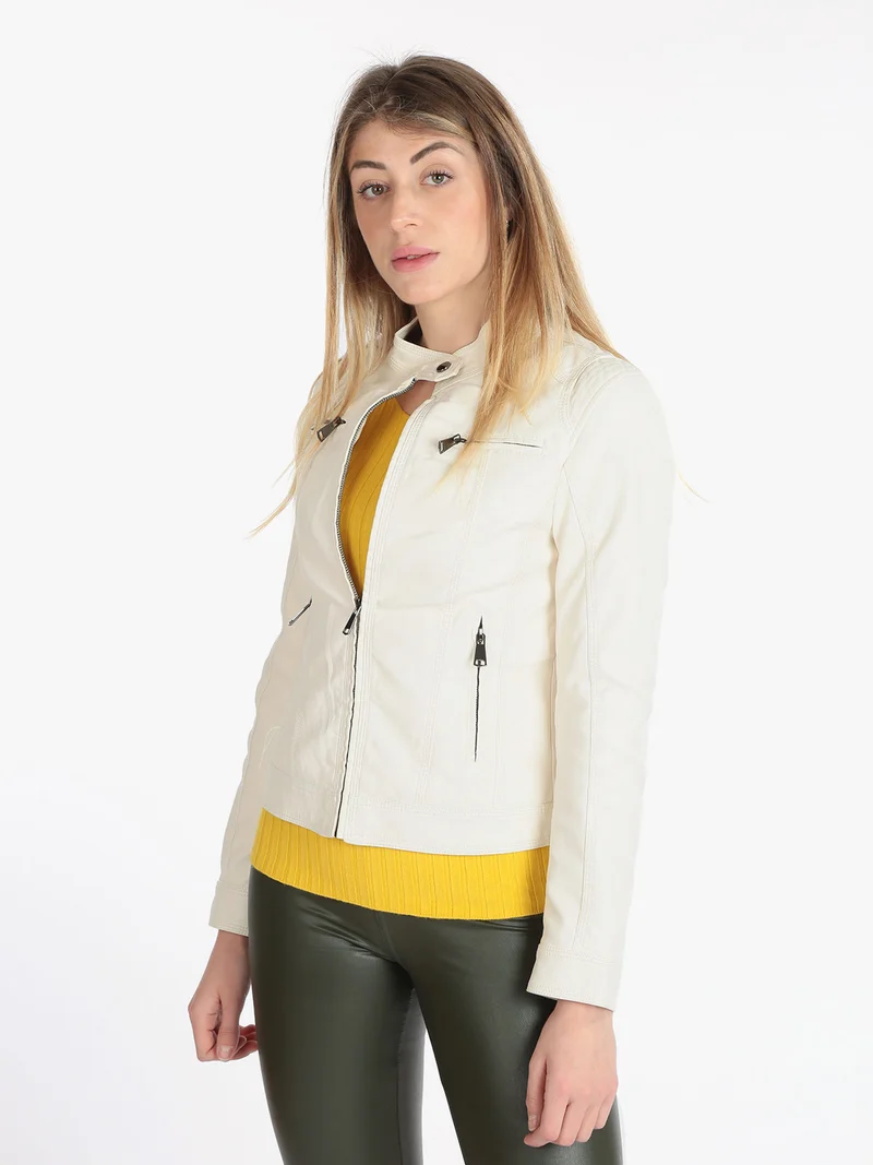 Giacca donna in ecopelle - panna
