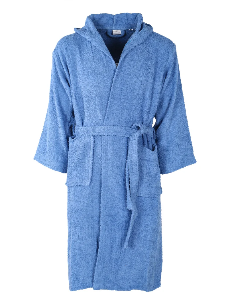 Accappatoio unisex in spugna di cotone con cappuccio - blu