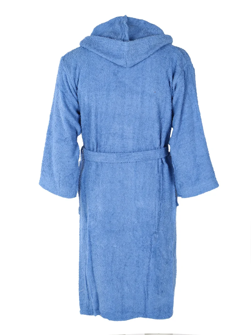 Accappatoio unisex in spugna di cotone con cappuccio - blu