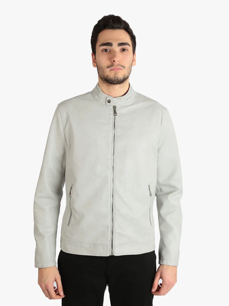 Giacca da uomo in ecopelle - grigio chiaro