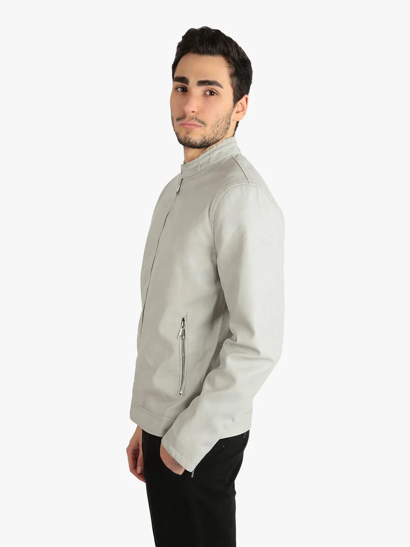 Giacca da uomo in ecopelle - grigio chiaro
