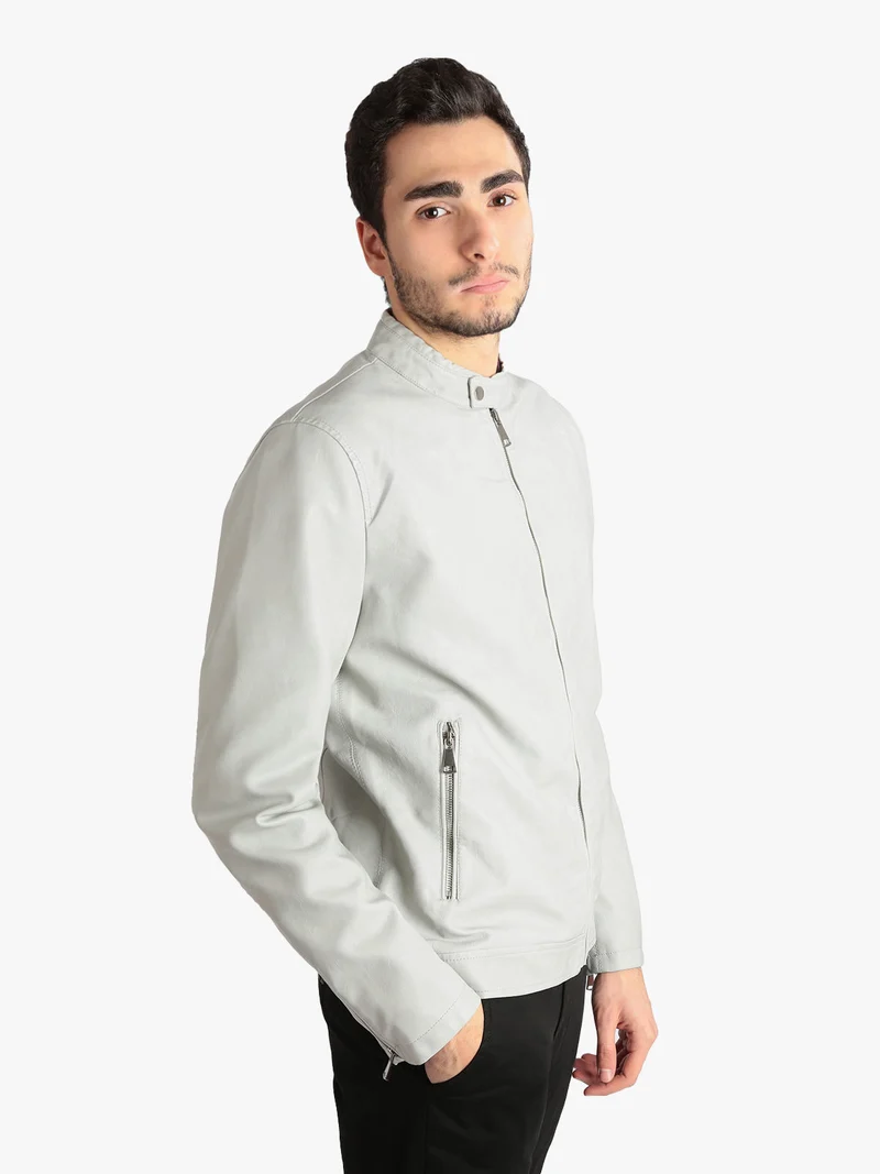 Giacca da uomo in ecopelle - grigio chiaro