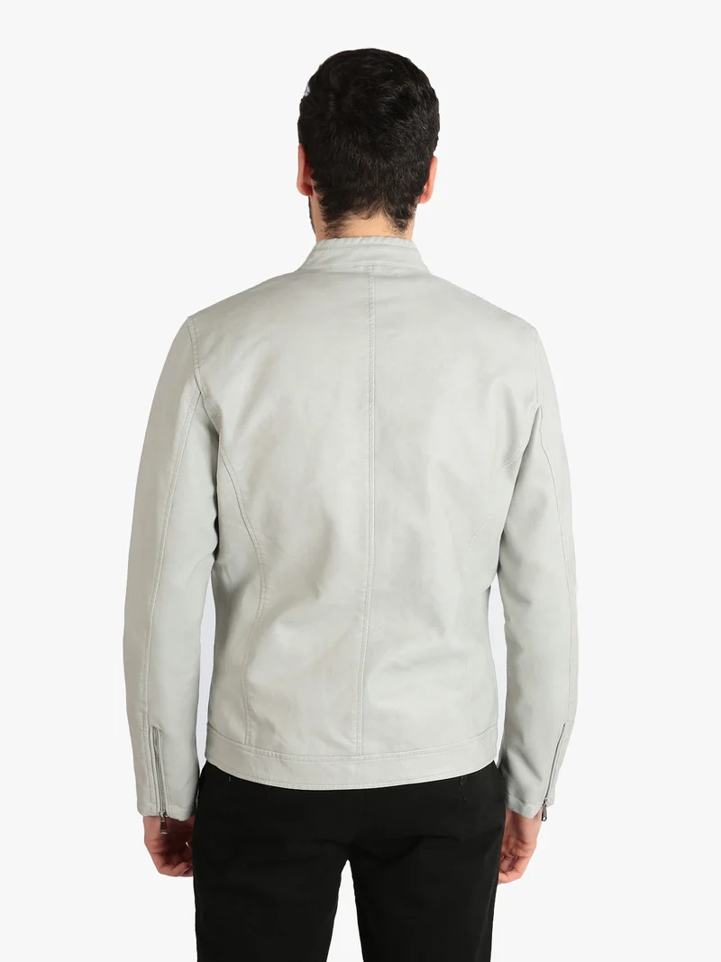 Giacca da uomo in ecopelle - grigio chiaro