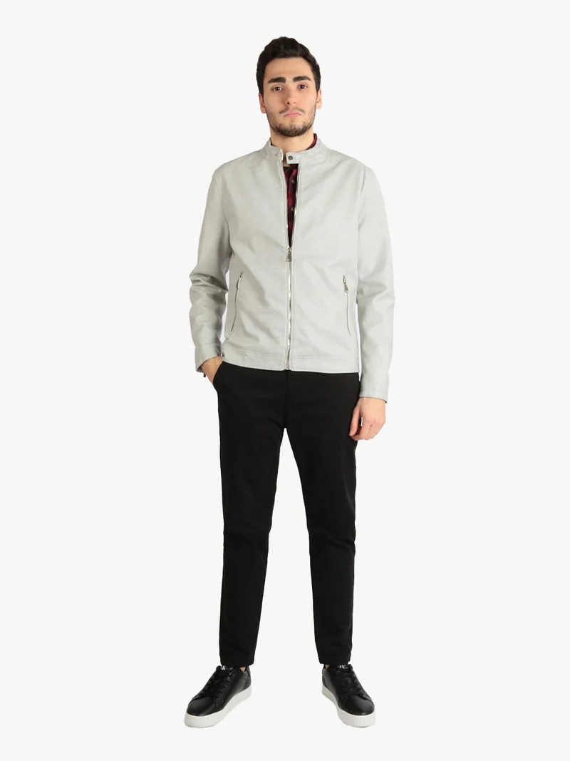 Giacca da uomo in ecopelle - grigio chiaro
