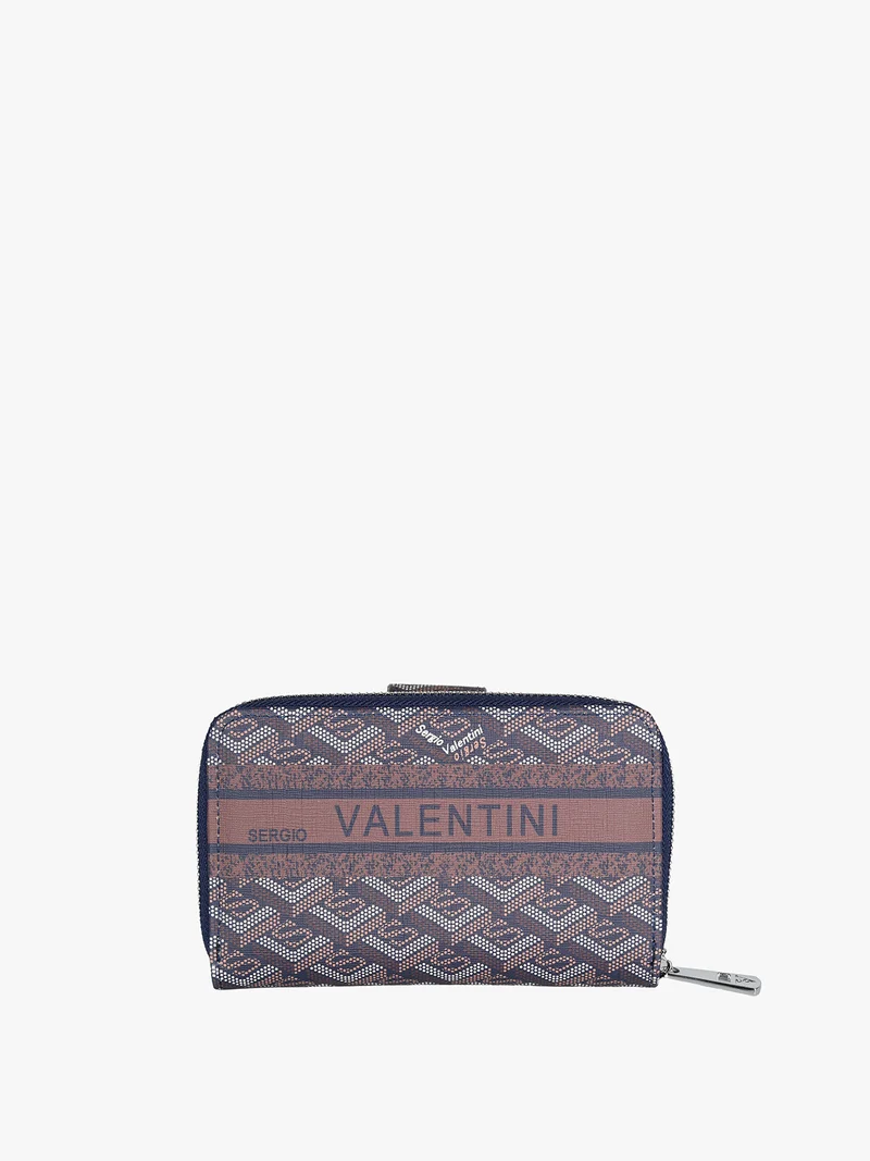 Portafoglio donna con bottone e zip - blu scuro