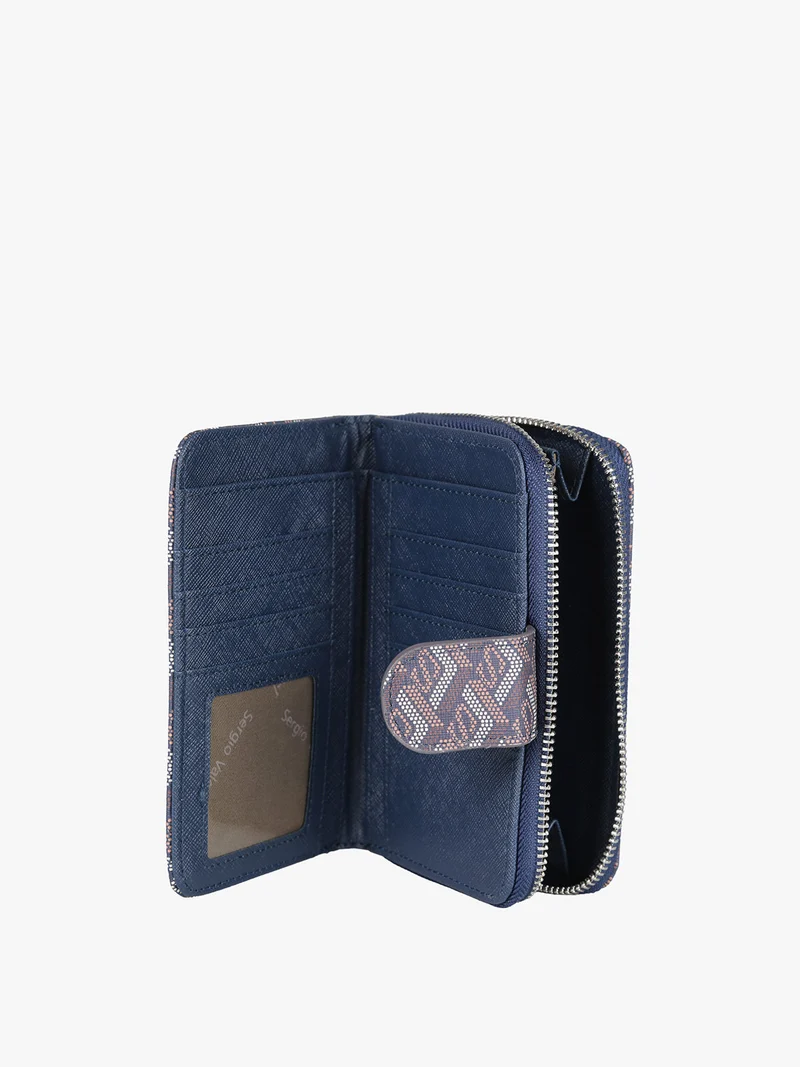 Portafoglio donna con bottone e zip - blu scuro