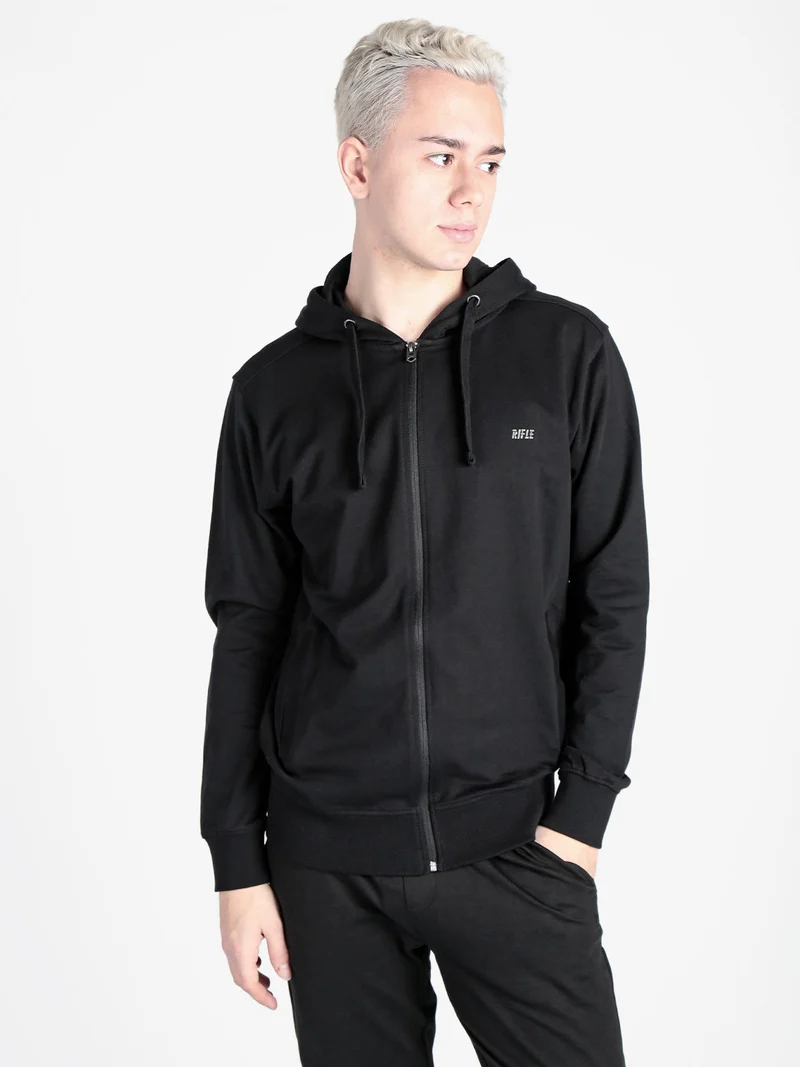 Felpa da uomo con cappuccio e zip - nero
