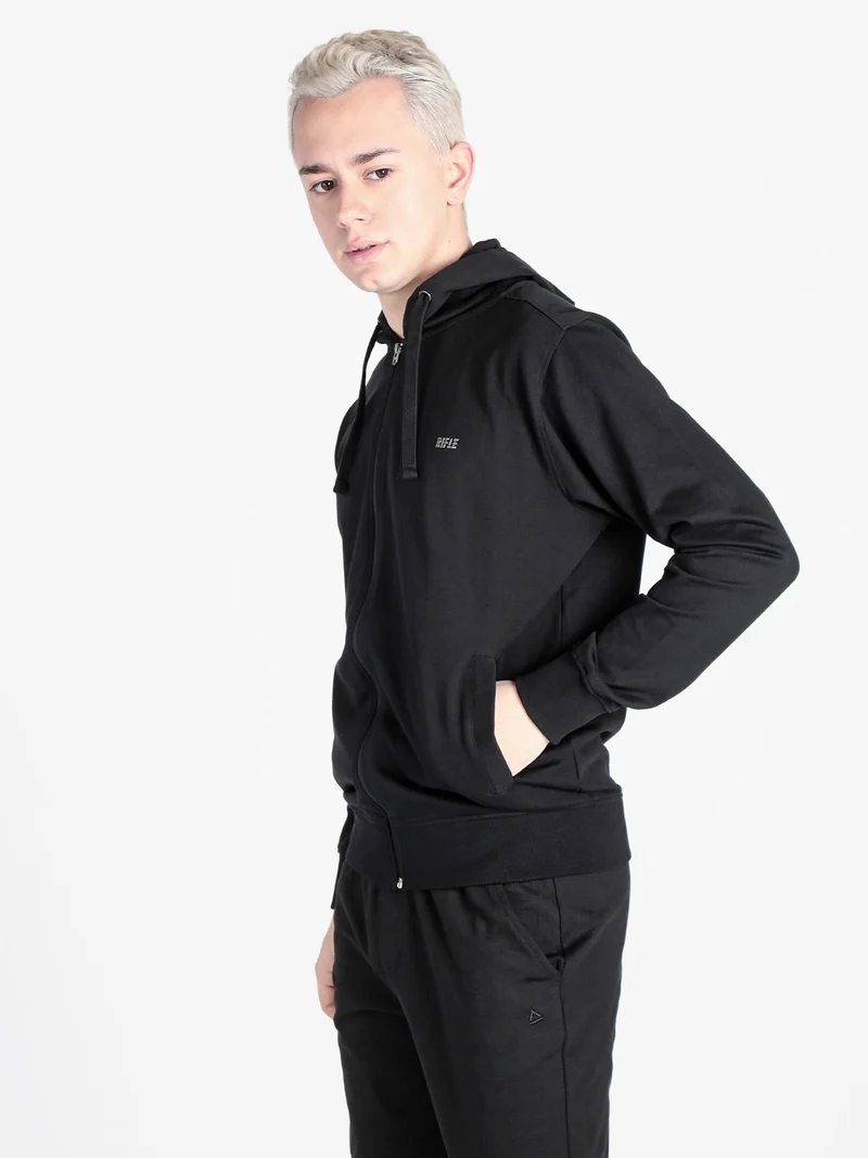 Felpa da uomo con cappuccio e zip - nero