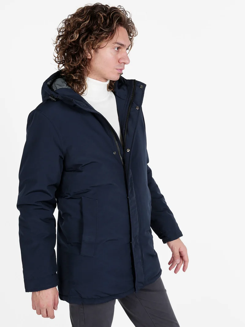 Giubbotto da uomo imbottito con cappuccio - blu scuro
