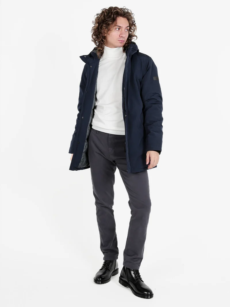 Giubbotto da uomo imbottito con cappuccio - blu scuro