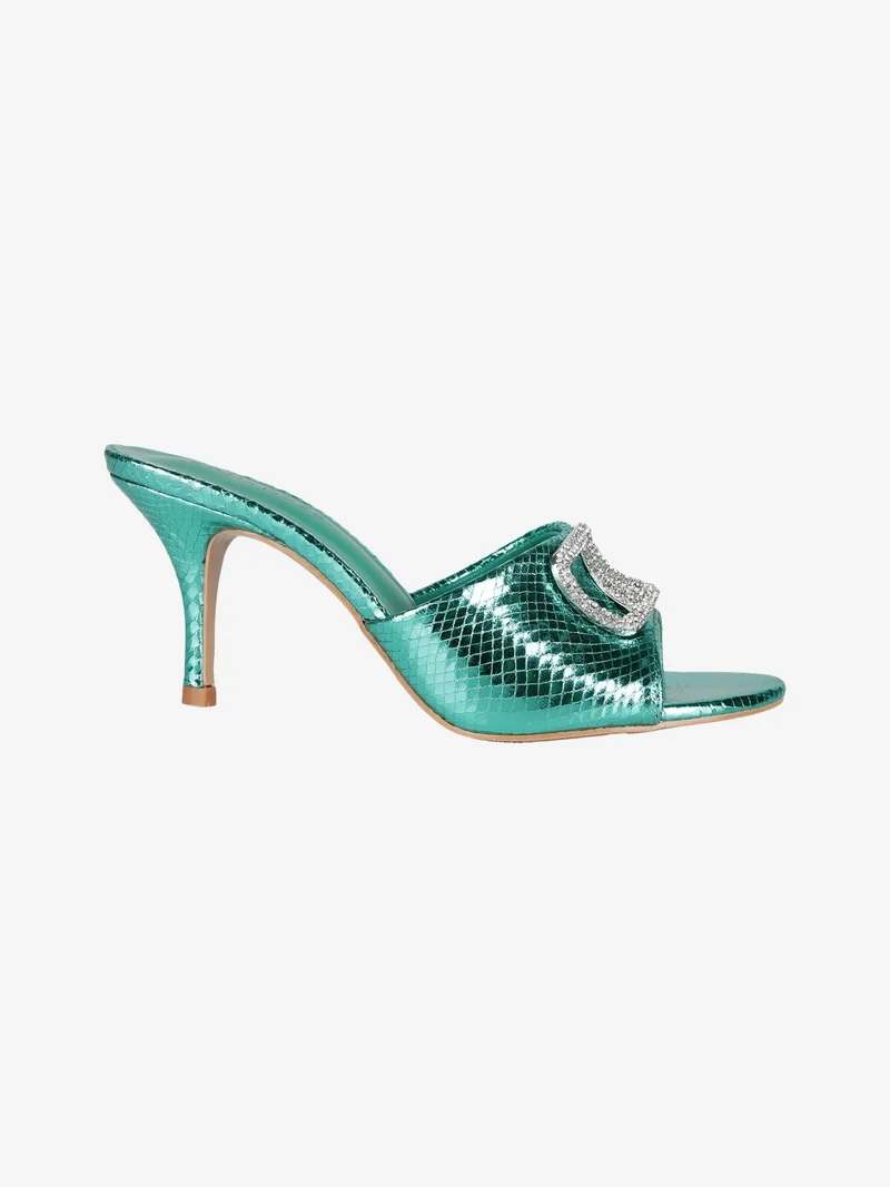 Ciabatte donna con tacco e strass - verde