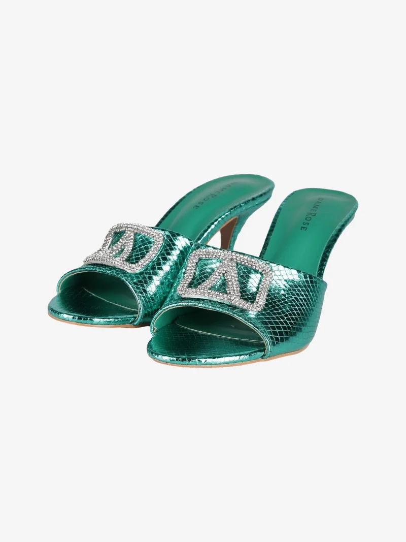 Ciabatte donna con tacco e strass - verde