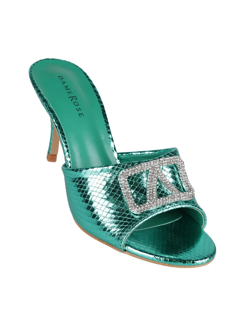 Ciabatte donna con tacco e strass - verde