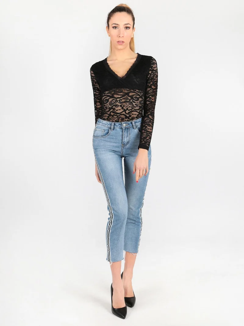 Body nero in pizzo a maniche lunghe - nero