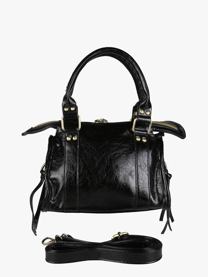 Borsa mini da donna in ecopelle con doppi manici e specchietto - nero