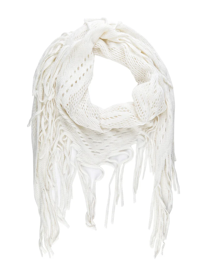 Sciarpa donna in misto lana con frange - bianco