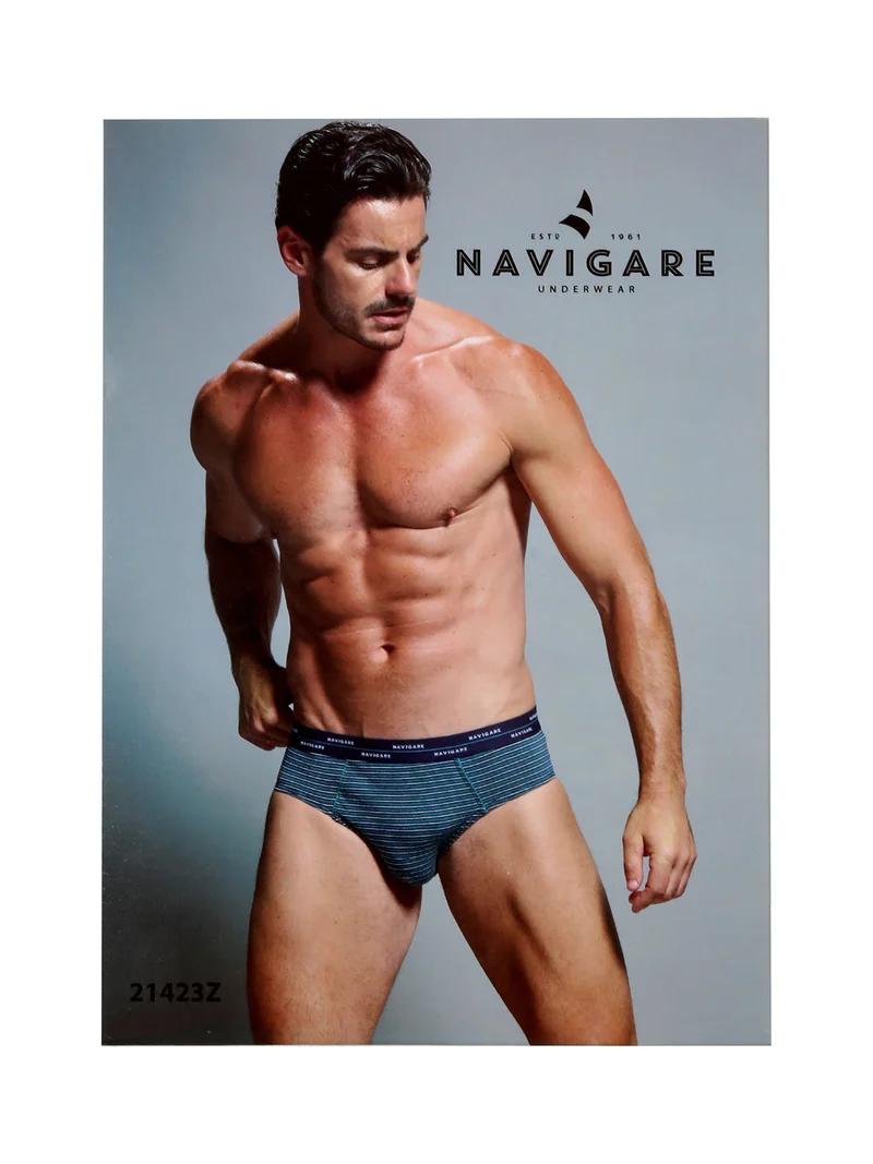 Slip da uomo in cotone con stampa a righe sottili - blu scuro