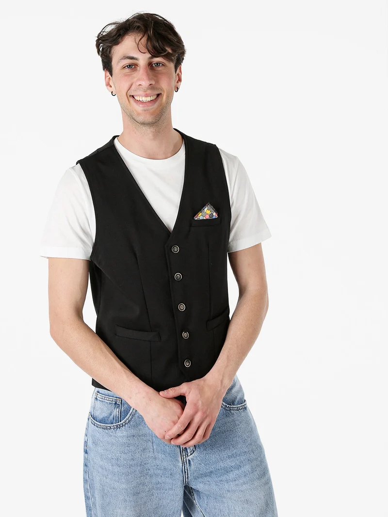 Gilet classico da uomo con bottoni - nero
