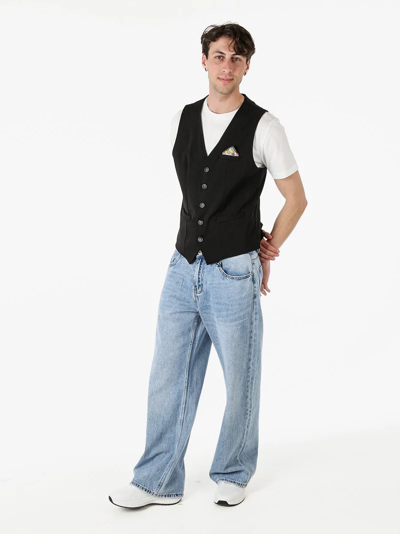 Gilet classico da uomo con bottoni - nero