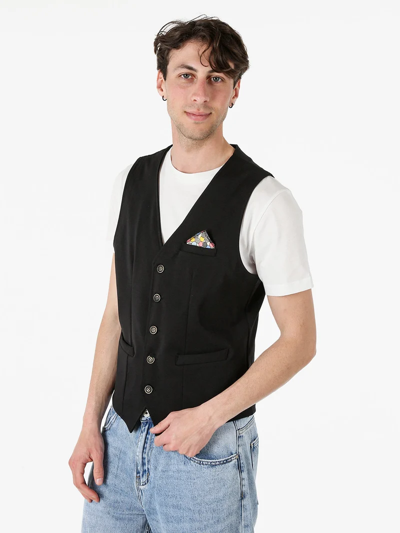 Gilet classico da uomo con bottoni - nero