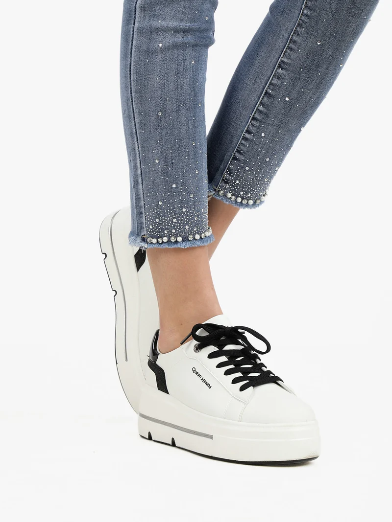Sneakers donna con platform e glitter - nero