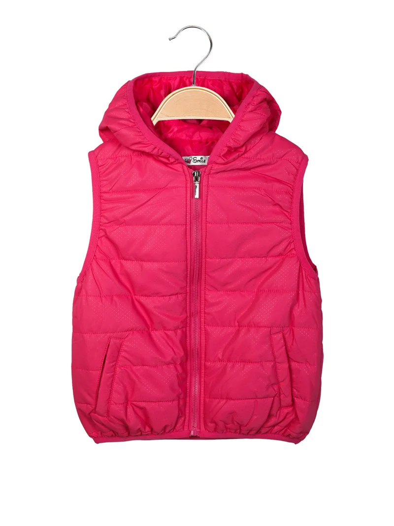 Gilet imbottito da bambina con cappuccio - fucsia