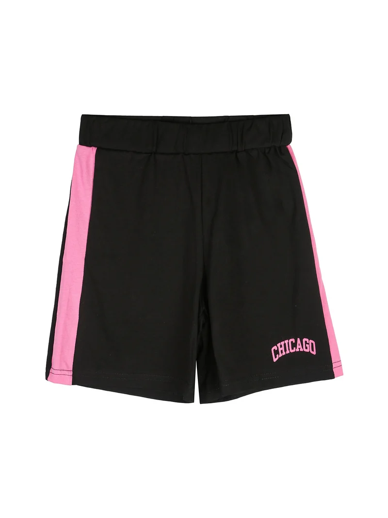 Completo corto da bambina con t-shirt e shorts - fucsia