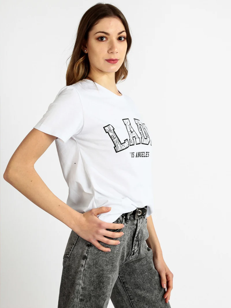 T-shirt donna in cotone con scritta - bianco