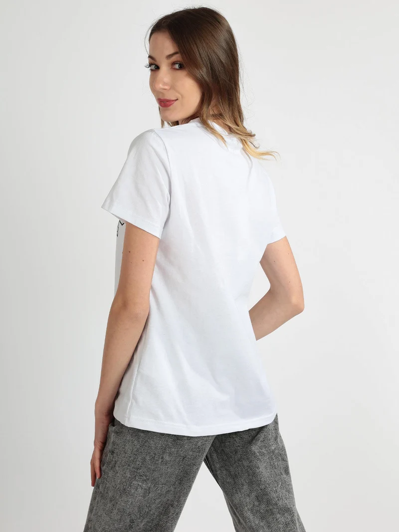 T-shirt donna in cotone con scritta - bianco