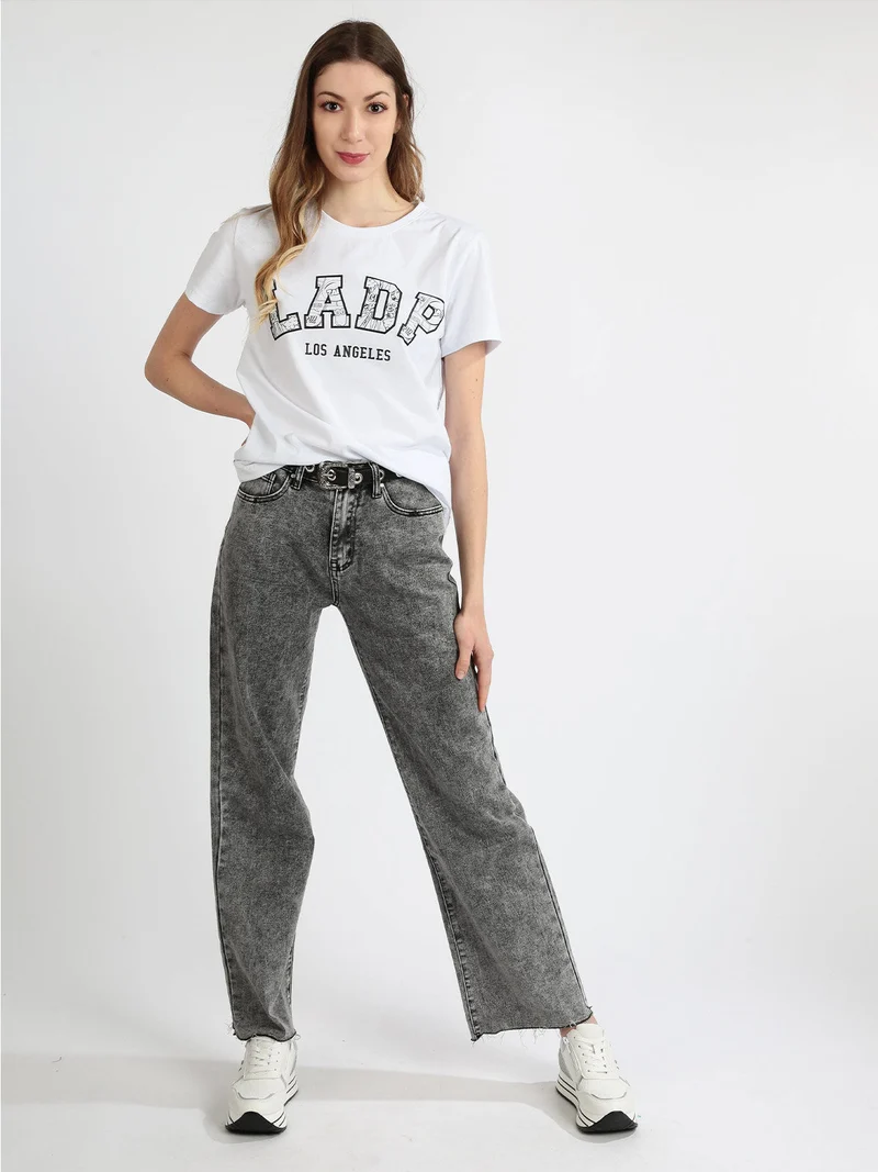 T-shirt donna in cotone con scritta - bianco