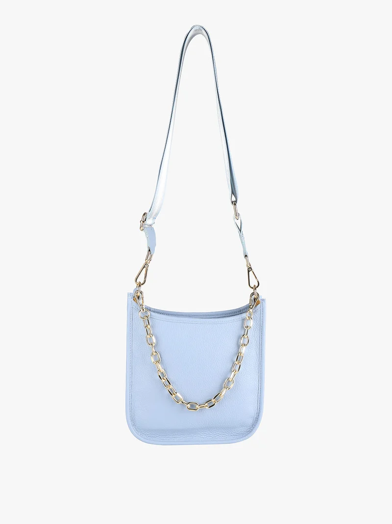 Borsetta in pelle con catena da donna - azzurro