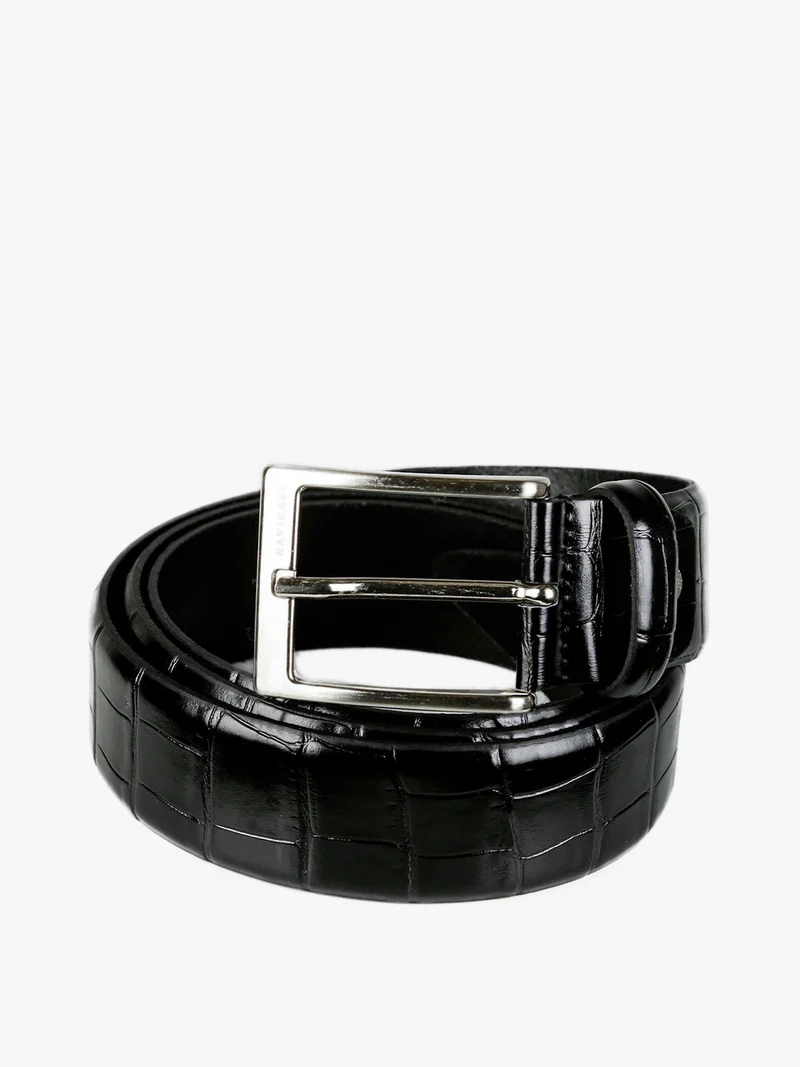 Cintura da uomo pitonata in pelle - nero