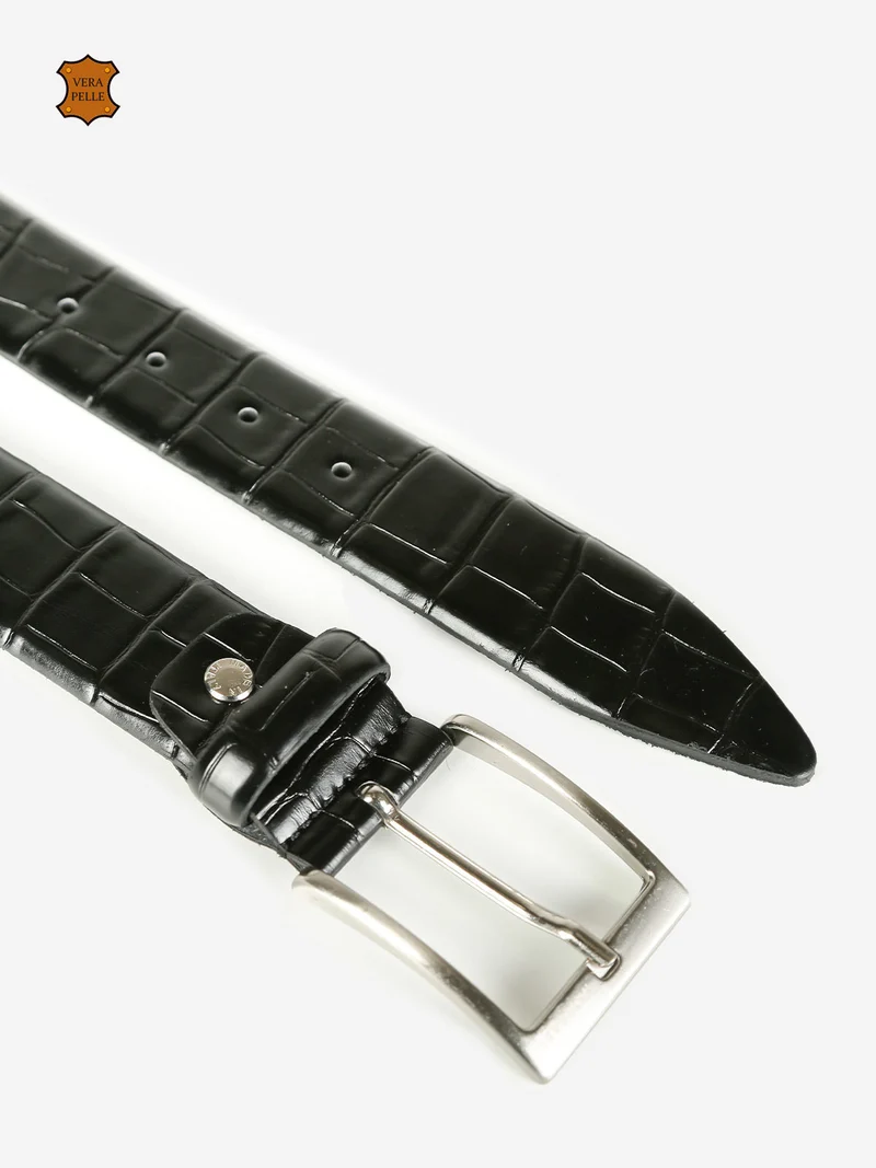Cintura da uomo pitonata in pelle - nero