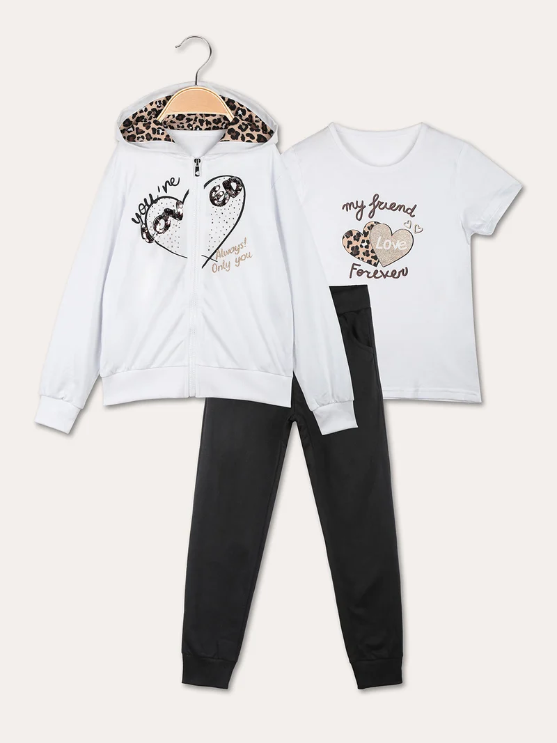 Completo tuta da bambina 3 pezzi con cappuccio e zip - bianco