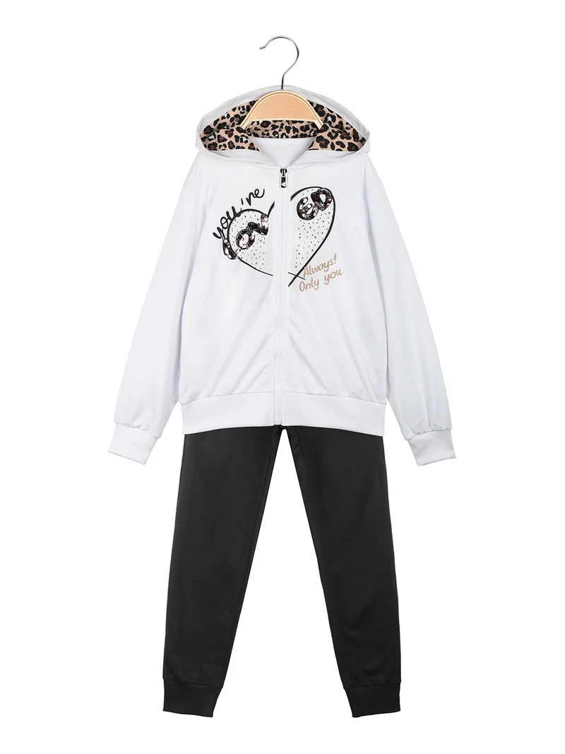 Completo tuta da bambina 3 pezzi con cappuccio e zip - bianco