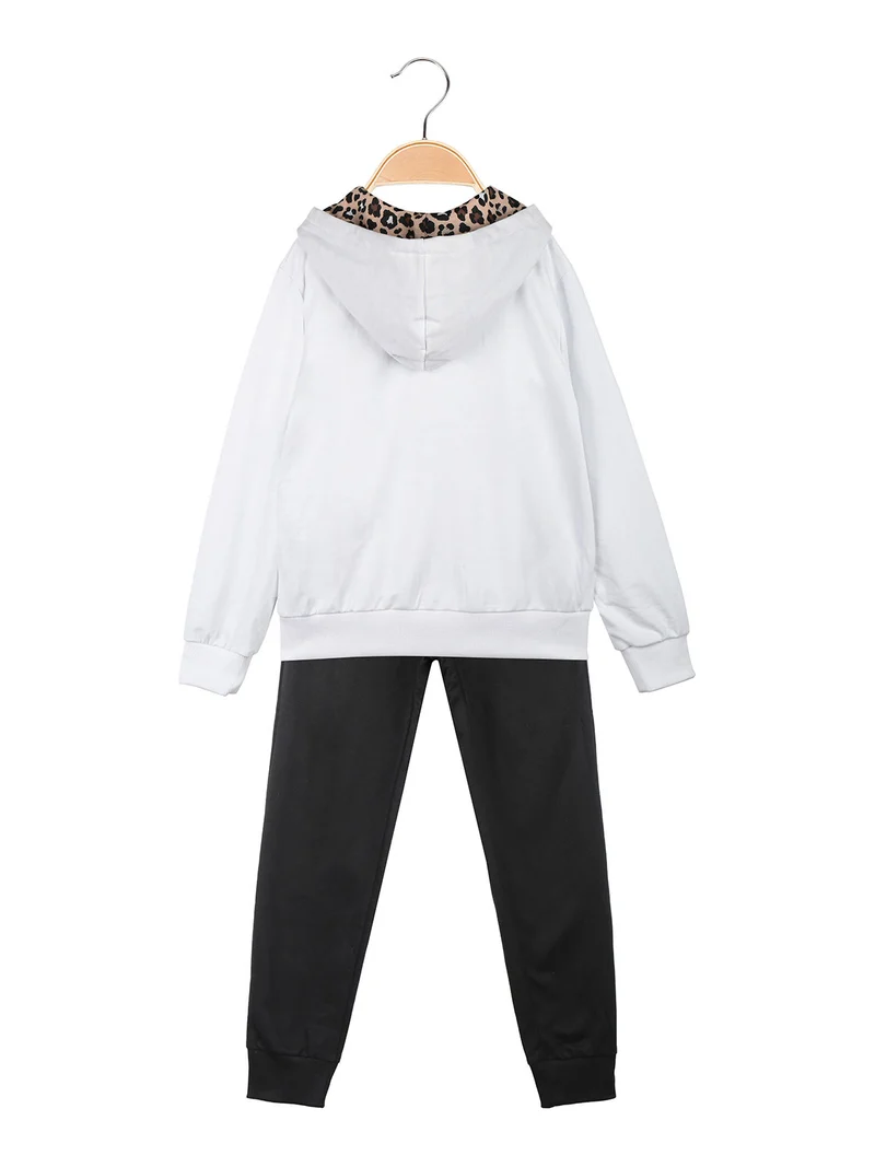 Completo tuta da bambina 3 pezzi con cappuccio e zip - bianco
