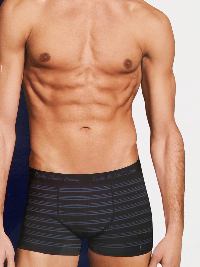 Boxer da uomo rigati in cotone stretch - nero