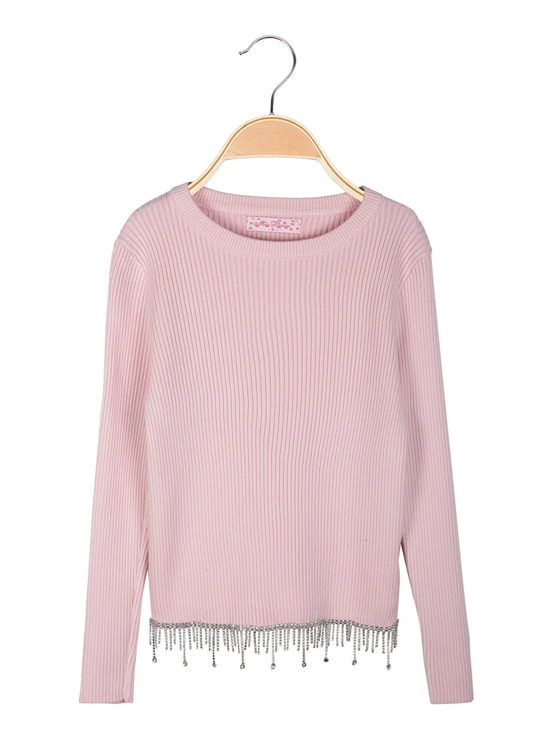 Pullover da bambina in maglia con cascata di strass sul finale - rosa