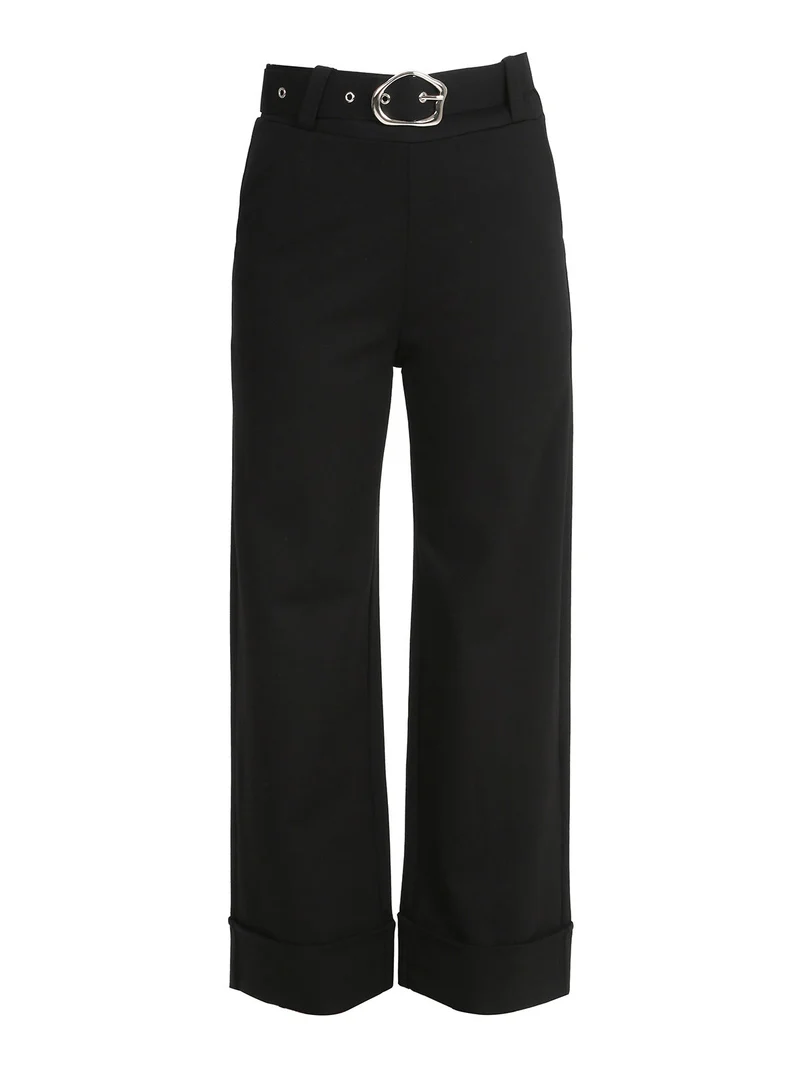 Pantaloni donna a vita alta con cintura - nero