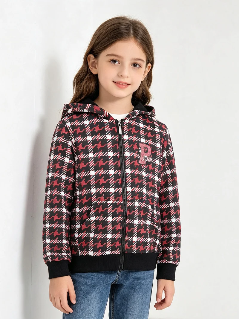 Felpa da bambina con cappuccio e zip - nero