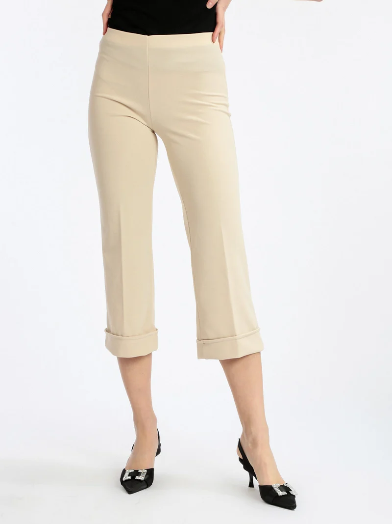 Pantaloni donna a vita alta - beige