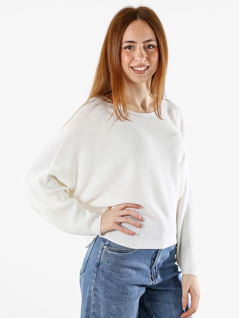 Maglia donna oversize con maniche a pipistrello - bianco