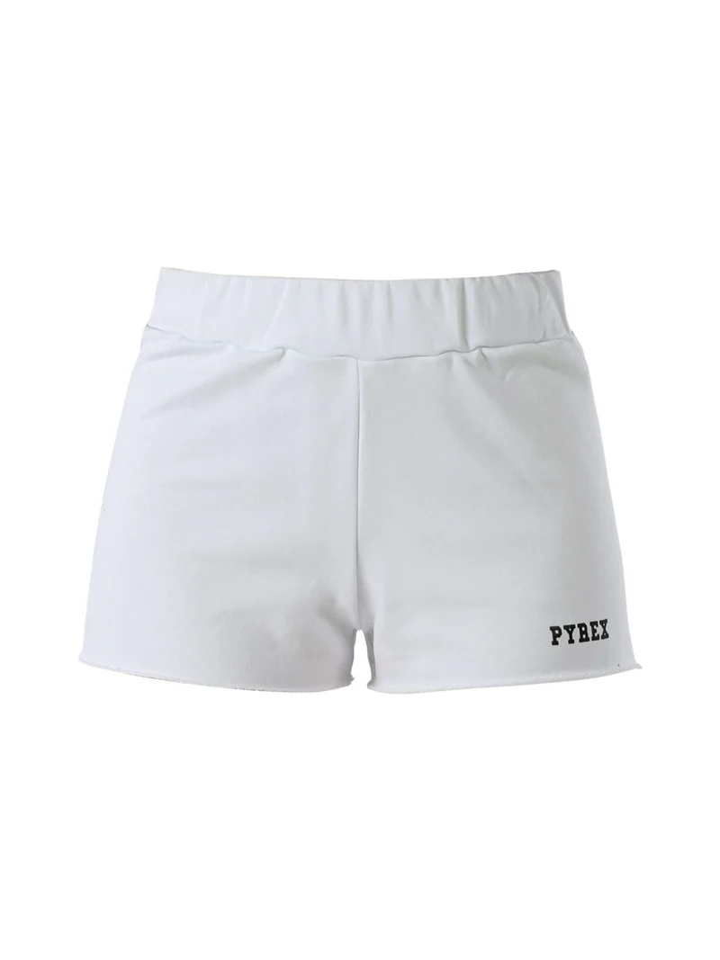 Shorts donna in cotone con logo - bianco