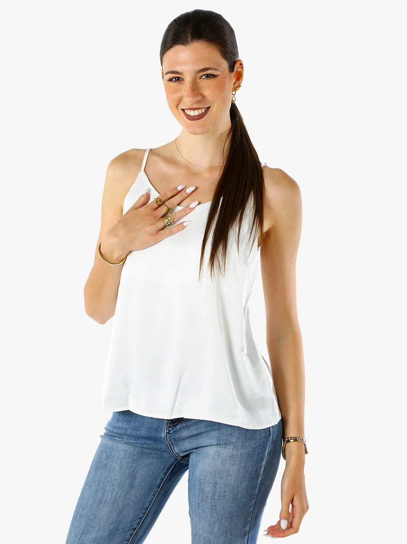 Top donna effetto raso con spalline strette - bianco