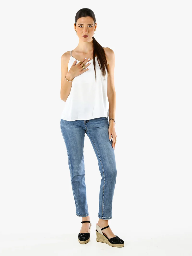 Top donna effetto raso con spalline strette - bianco