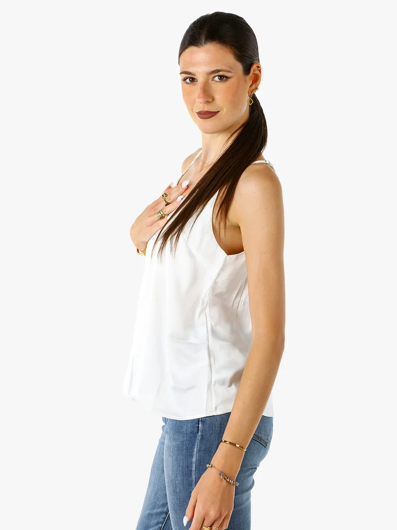Top donna effetto raso con spalline strette - bianco
