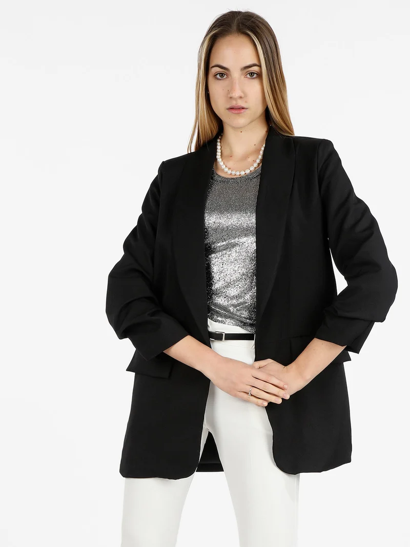 Blazer donna aperto con maniche arricciate - nero