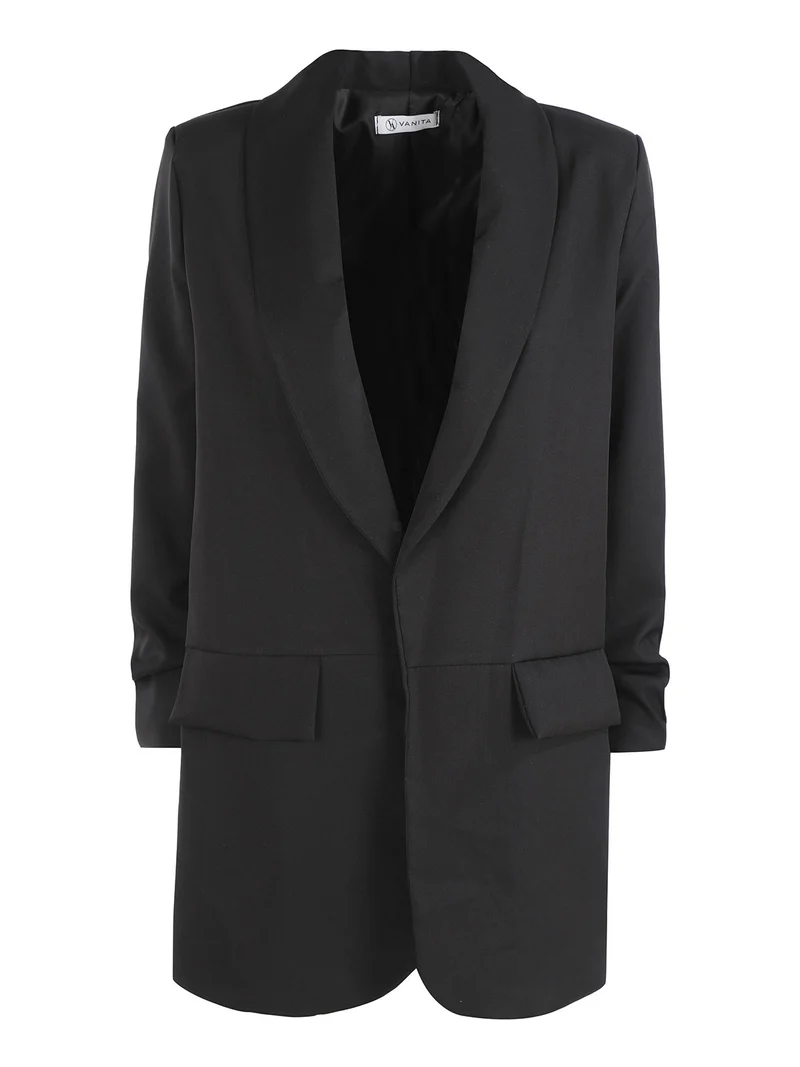 Blazer donna aperto con maniche arricciate - nero