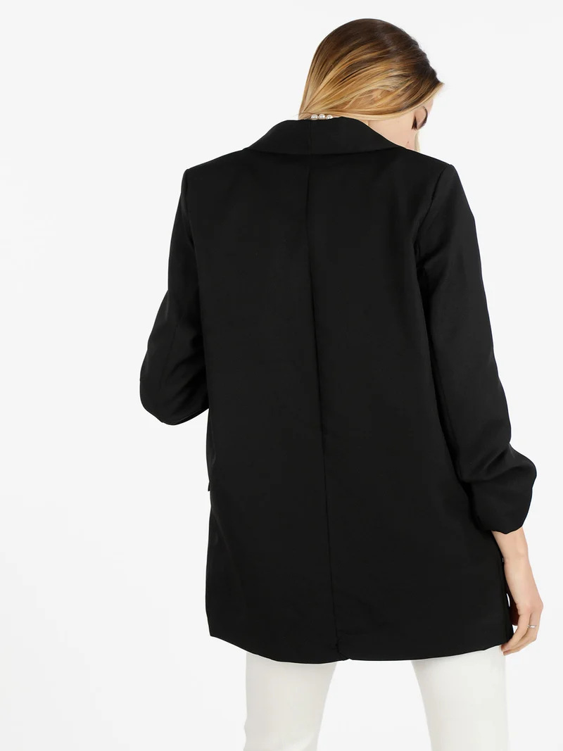 Blazer donna aperto con maniche arricciate - nero
